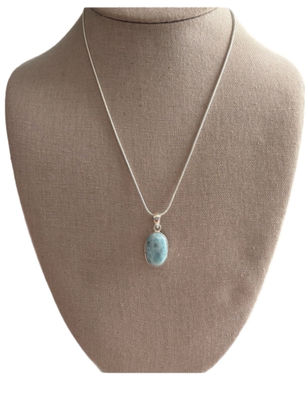 Larimar Crystal Pendant Sterling Silver w/ Chain ~18” Closed back